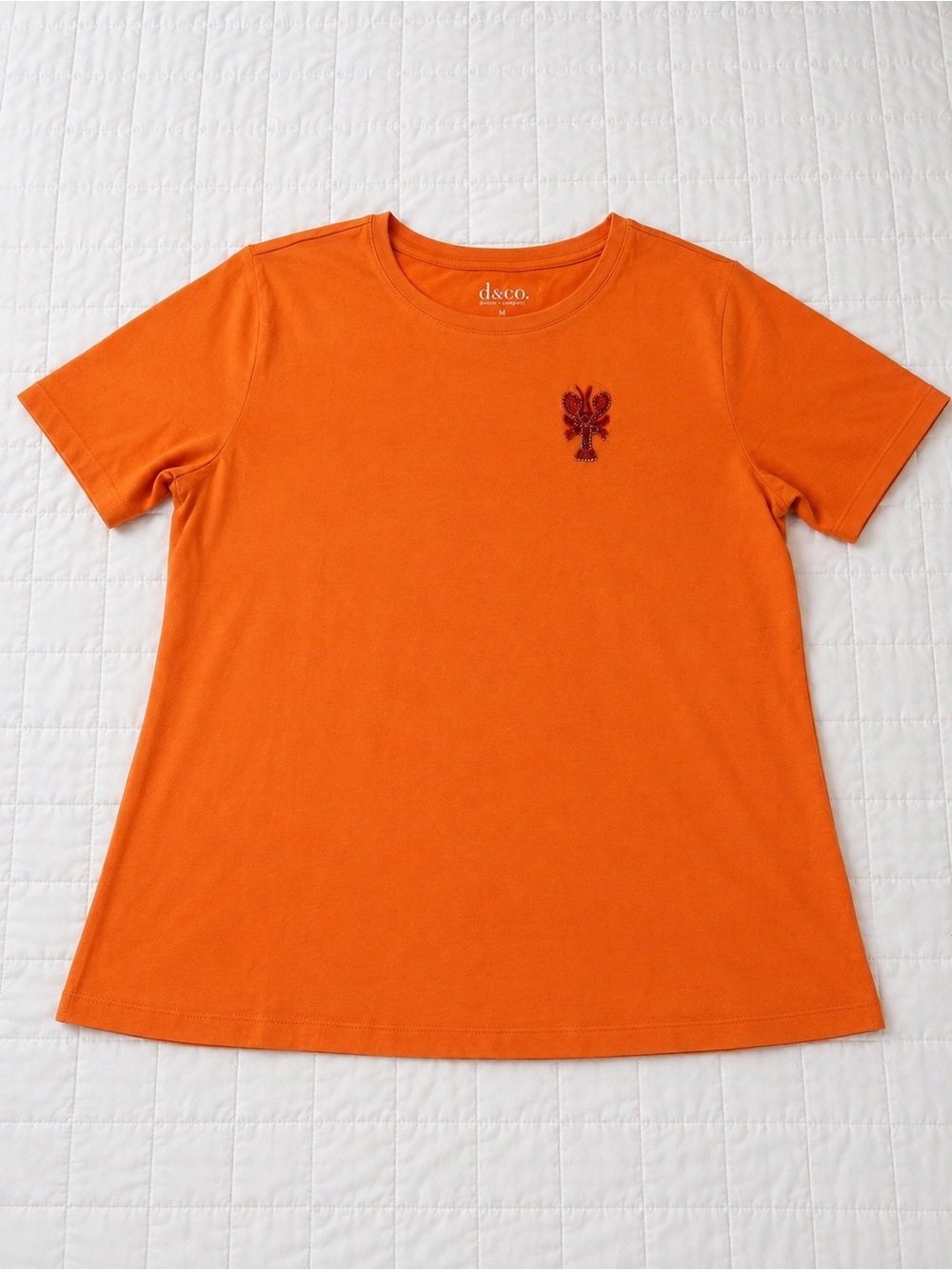 D&co Orange Crewneck Tee with Chest Crest size M NEW